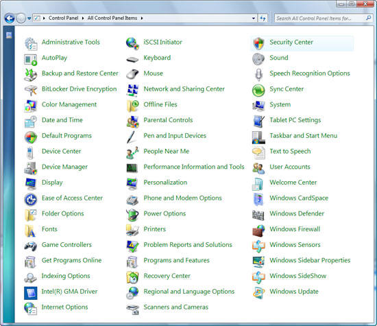 Панель управління Windows 7 M1