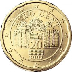 Позначення гідності монети розділене на дві частини: напис зверху півколом - «EURO CENT», знизу вказано цифрове значення «20»