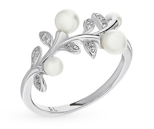 Срібний перстень з фіанітамі і перлами (перейти в каталог SUNLIGHT)