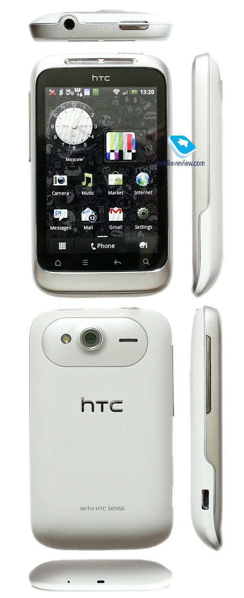 За зовнішнім виглядом він балансує між HTC Tattoo і HTC Wildfire, від першого моделі дісталися нотки «молодіжного» дизайну, від другого - використання невластивих бюджетного сегменту матеріалів